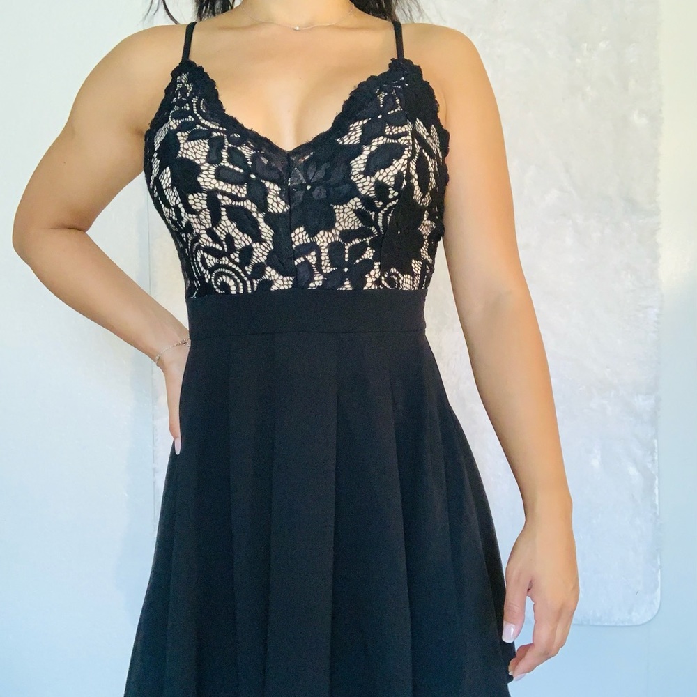 Windsor black lace mini flare dress